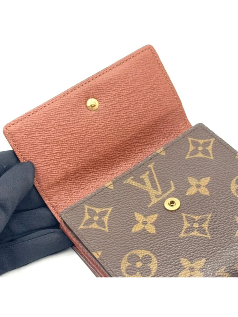 Louis Vuitton Portefeuille Elise Monogram Hook Leather Brown Trifold Wallet Gold